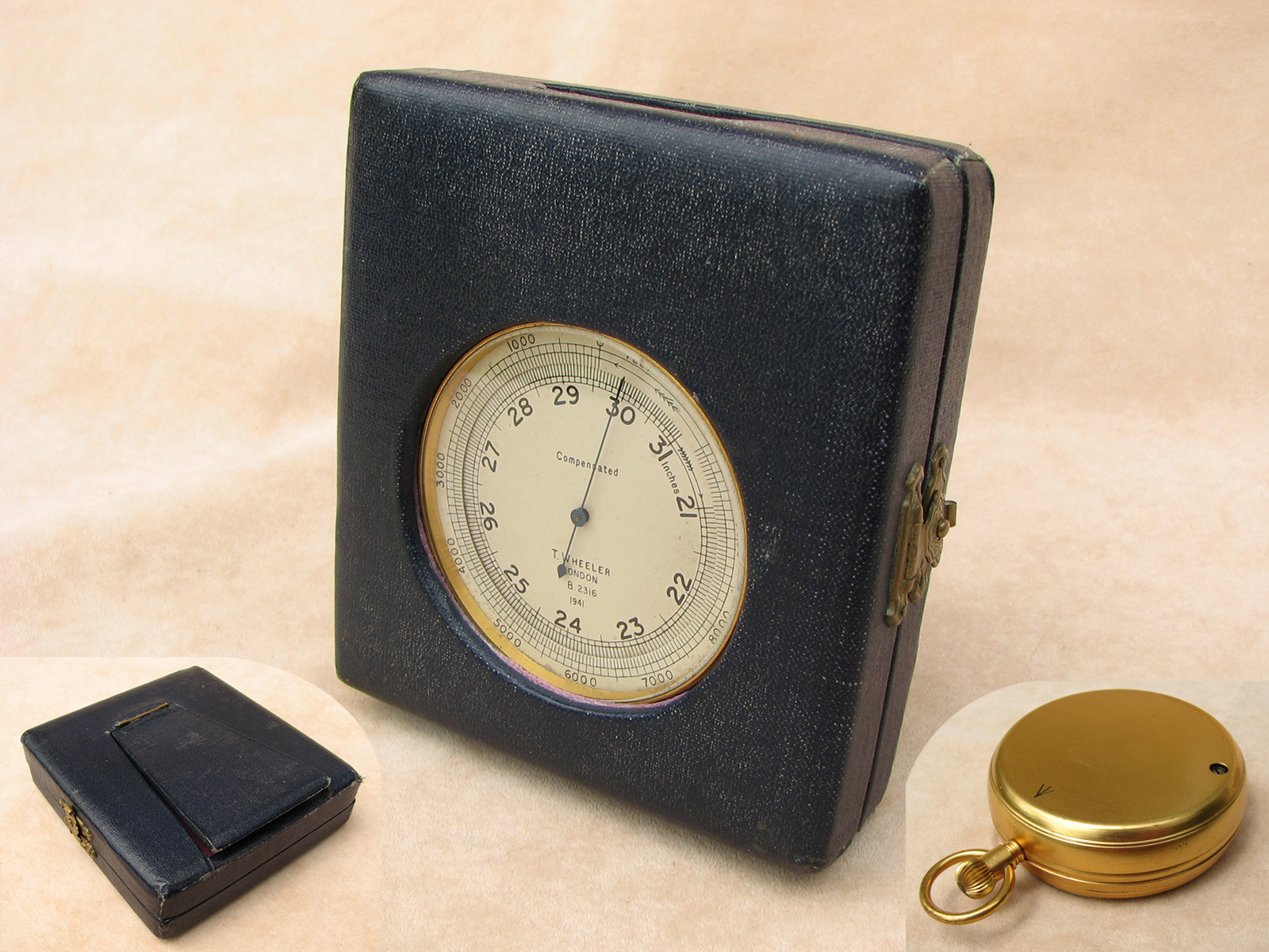 WW2 Military pocket barometer signed Wheeler London 1941